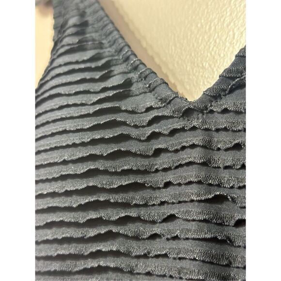 Gottex Blue Ribbed Black Built In Bra One Piece Swimsuit Women's Size 10 - Picture 3 of 11